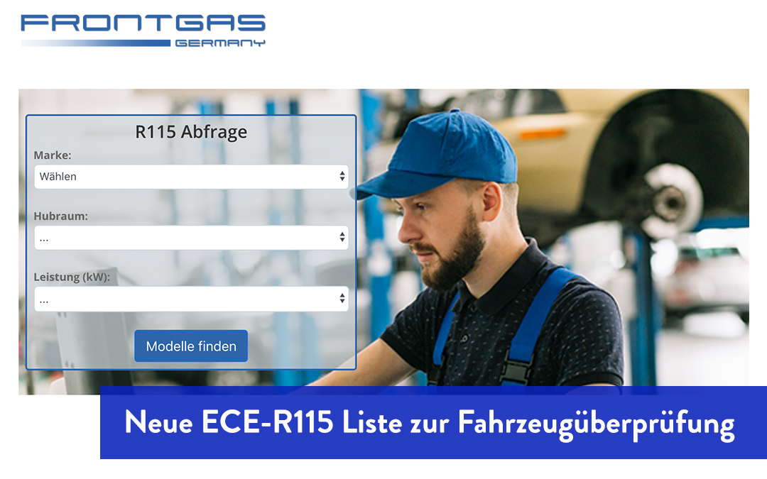 Neue ECE-R115 Liste bei Frontgas Germany zur Überprüfung der Fahrzeug