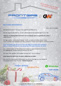 Weihnachtsschreiben Frontgas GlasWärmt 2020